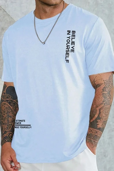 Erkek Belive in Yourself Baskılı Oversize Tshirt - Resim 3