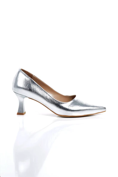 Kandy Gümüş Abiye Ayakkabı Kısa Topuklu Stiletto - Resim 4