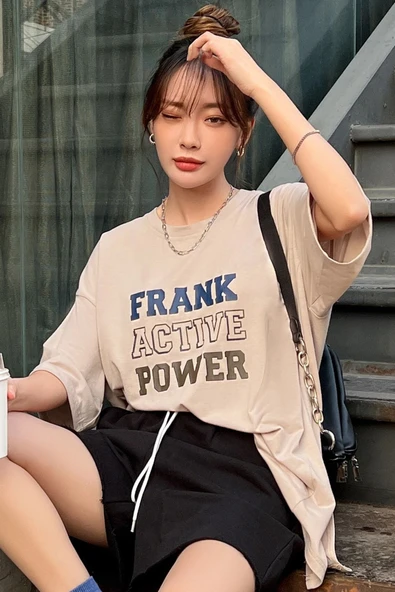 Unisex Frank Active Power Baskılı Oversize Tshirt - 7