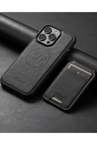 Iphone 12/12 Pro Uyumlu Lens Hediyeli Standlı Cüzdanlı Deri Magsafe Kılıf