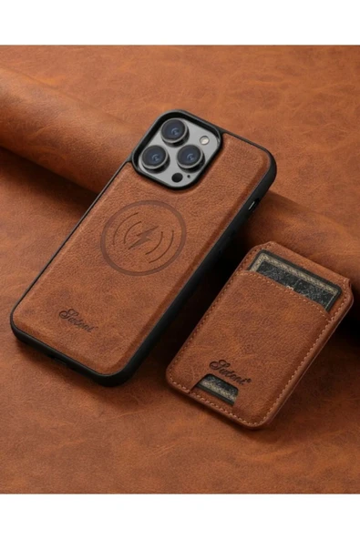 Iphone 15 Plus Uyumlu Lens Hediyeli Standlı Cüzdanlı Deri Magsafe Kılıf ürün görseli