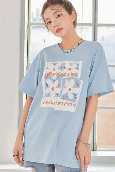 Unisex Serendipity Baskılı Oversize Tshirt - Resim 6