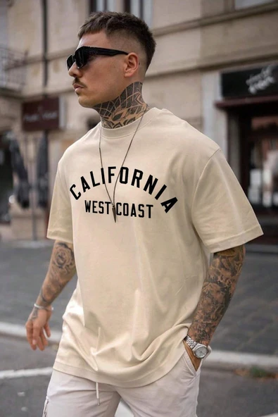 Unisex West Coast Baskılı Oversize Tshirt - 7
