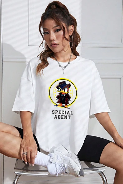 Unisex Special Agent Baskılı Oversize Tshirt - 5