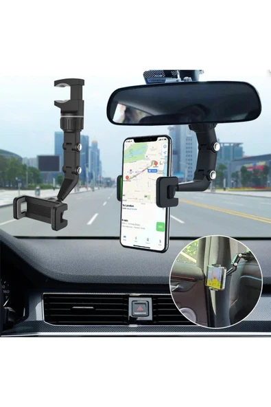 Araç Dikiz Aynası Çok Amaçlı Telefon Tutucu 360 Derece Dönebilir - 3