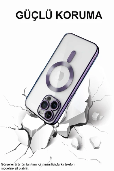 Apple Iphone 14 Plus Mag Safe Özellikli Lens Korumalı Logo Gösteren Şeffaf Silikon Kılıf - Mavi - Resim 3