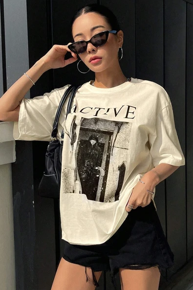 Unisex Active Baskılı Oversize Tshirt - Resim 6