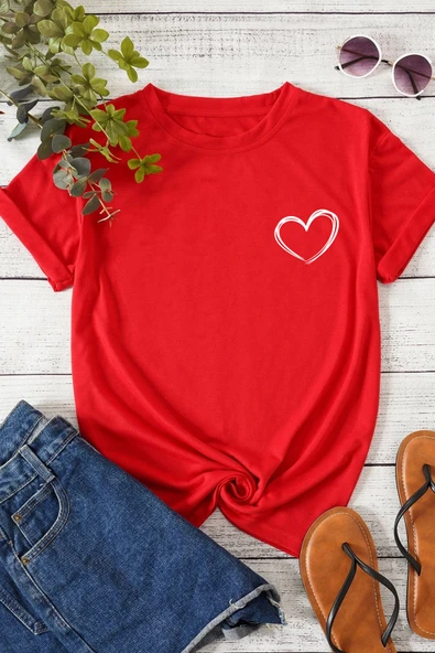 Unisex Hearts Baskılı Tasarım Tshirt - Resim 6