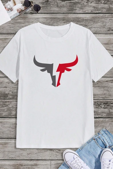 Erkek Boğa Silüet Baskılı Oversize Tshirt - 5