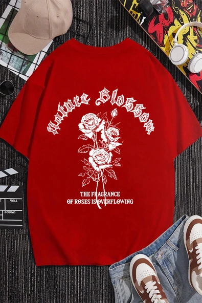 Nature Blossom Baskılı Unisex Oversize Tshirt - Resim 6