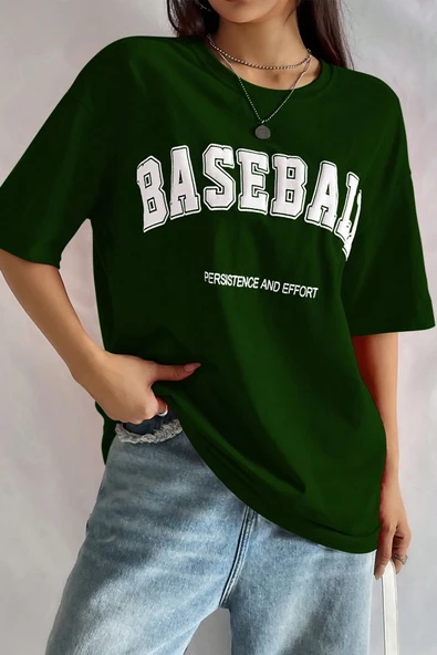 Unisex Baseball Baskılı Oversize Tshirt - Resim 9