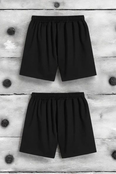 2'li Paket Unisex Pamuklu Rahat Penye Şort - 2
