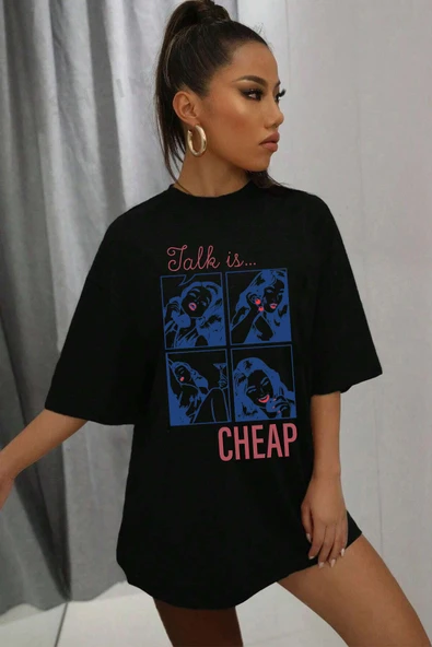 Unisex Talk is Cheap Baskılı Oversize Tshirt - 3