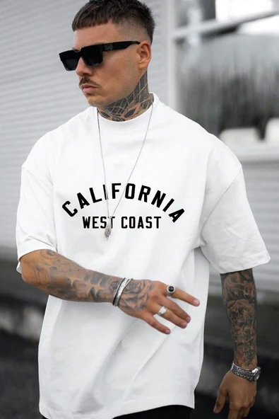 Unisex West Coast Baskılı Oversize Tshirt - 5
