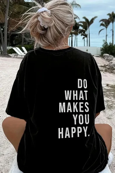 Unisex Sırt Baskılı Do What Oversize Tshirt - Resim 4