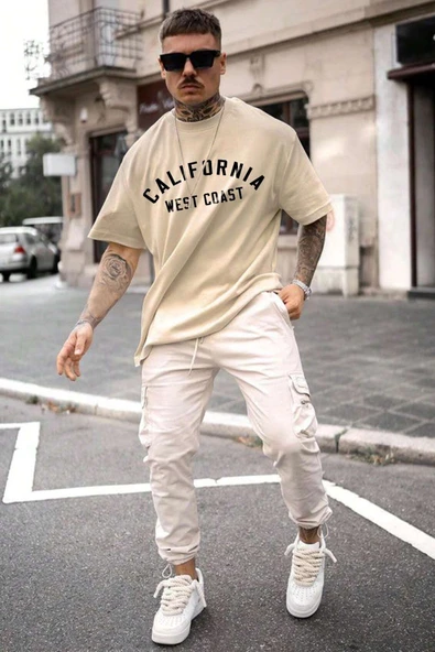 Unisex West Coast Baskılı Oversize Tshirt - 9