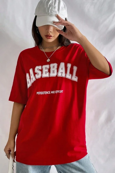 Unisex Baseball Baskılı Oversize Tshirt - Resim 4