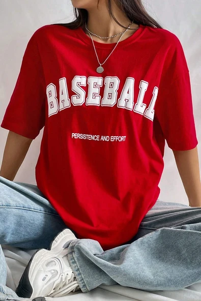 Unisex Baseball Baskılı Oversize Tshirt - Resim 5
