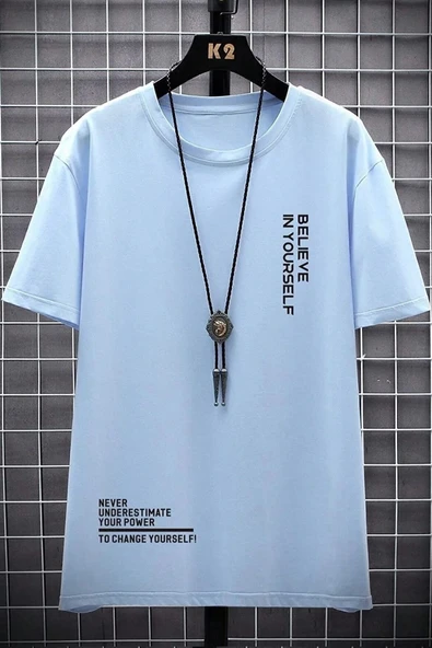 Erkek Belive in Yourself Baskılı Oversize Tshirt - Resim 4