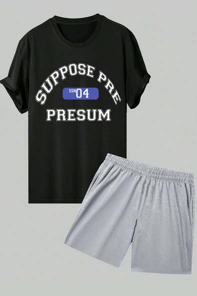 Unisex Suppose Baskılı Şort Takım - Resim 2