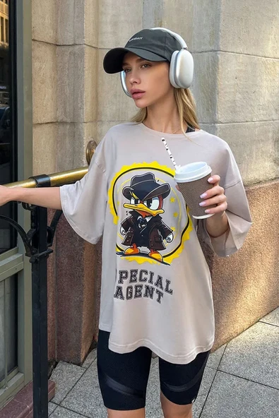 Unisex Special Agent Baskılı Oversize Tshirt - 10