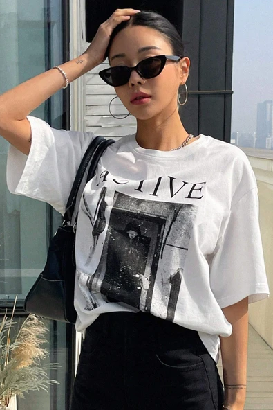 Unisex Active Baskılı Oversize Tshirt - Resim 2