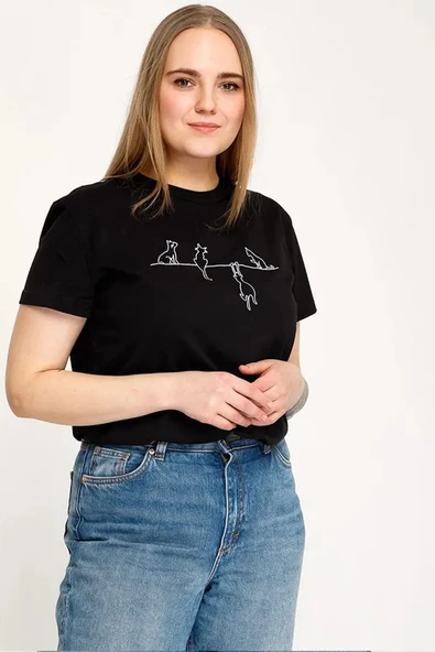Unisex Kedi Baskılı Oversize Tshirt - 5