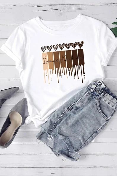Unisex Leopar Kalp Baskılı Oversize T-shirt - 3