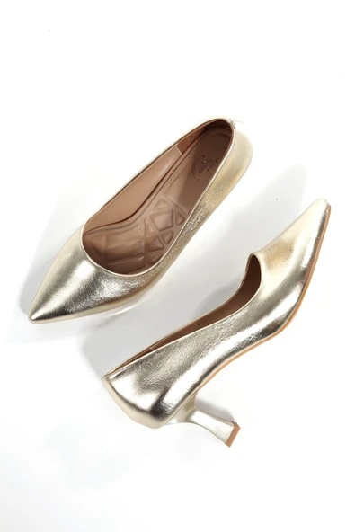 Kandy Altın Dore Abiye Ayakkabı Kısa Topuklu Stiletto