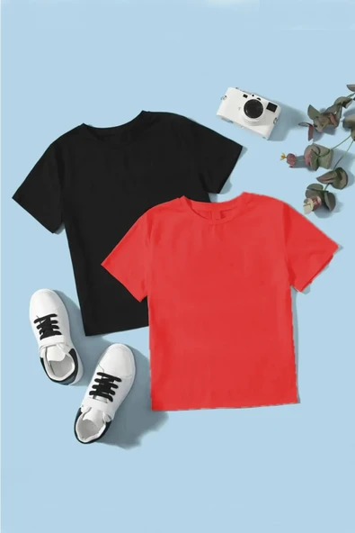 Çocuk 2'li Pamuklu Rahat Kalıp Tshirt - 5