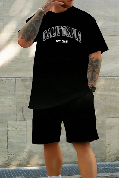 Unisex California Baskılı Şort Takım