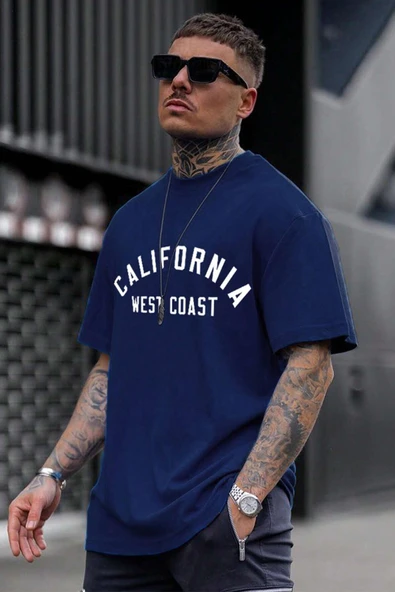 Unisex West Coast Baskılı Oversize Tshirt - 11