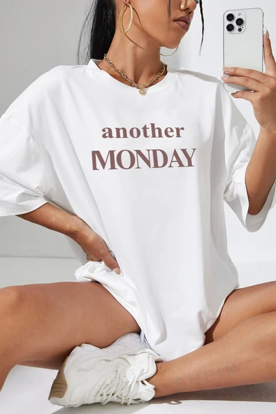 Unisex Another Monday Baskılı Oversize Tshirt - Resim 6