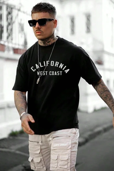 Unisex West Coast Baskılı Oversize Tshirt - 2
