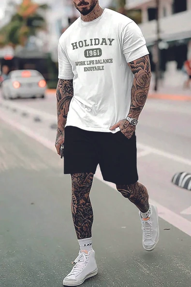 Unisex Holiday Baskılı Şort Takım - Resim 6