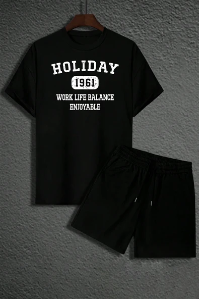 Unisex Holiday Baskılı Şort Takım - Resim 3