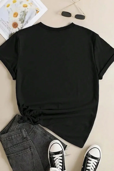Unisex Leopar Kalp Baskılı Oversize T-shirt - 2