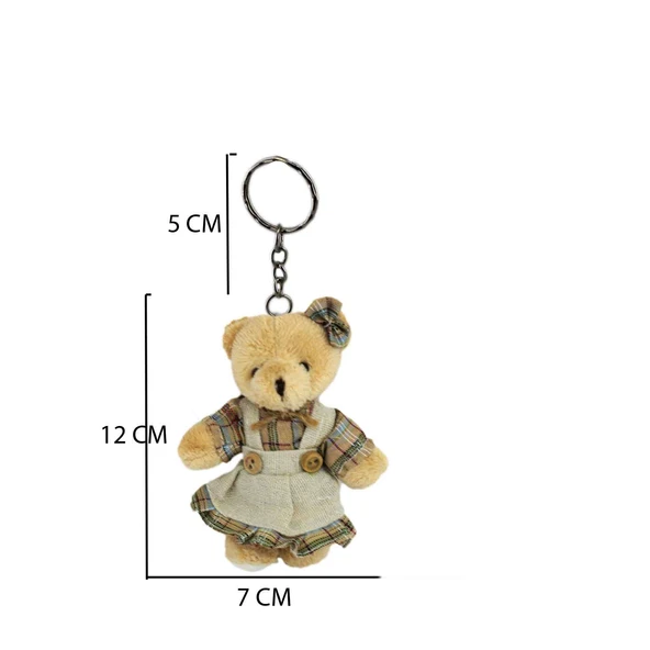 Kıyafetli Peluş Ayıcık Anahtarlık Koyu Renk 12 CM   Kız Modeli - 2