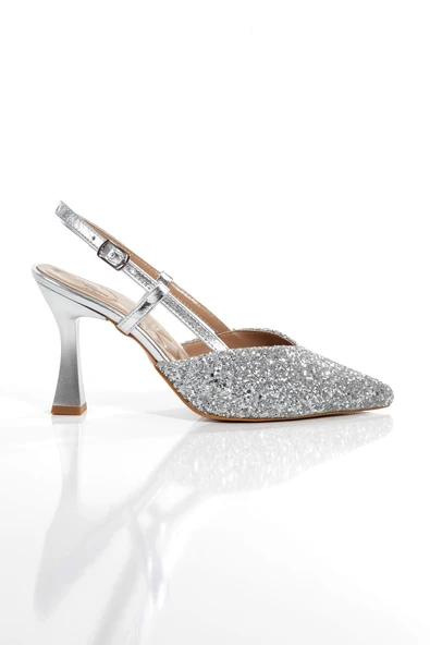 Paris Gümüş Cam Kırığı Abiye Ayakkabı Yüksek Topuklu Stiletto - 4