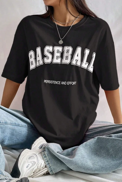 Unisex Baseball Baskılı Oversize Tshirt - Resim 2