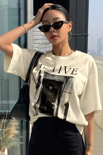 Unisex Active Baskılı Oversize Tshirt - Resim 4