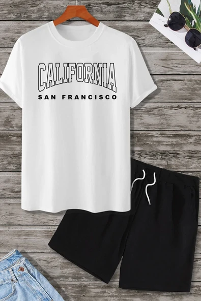 Unisex California Baskılı Şort Takım - Resim 2