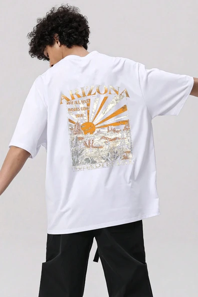 Unisex Sırt Baskılı Arizona Oversize Tshirt - Resim 7