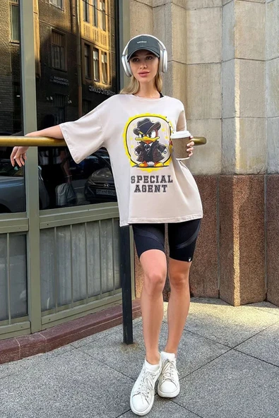 Unisex Special Agent Baskılı Oversize Tshirt - 12