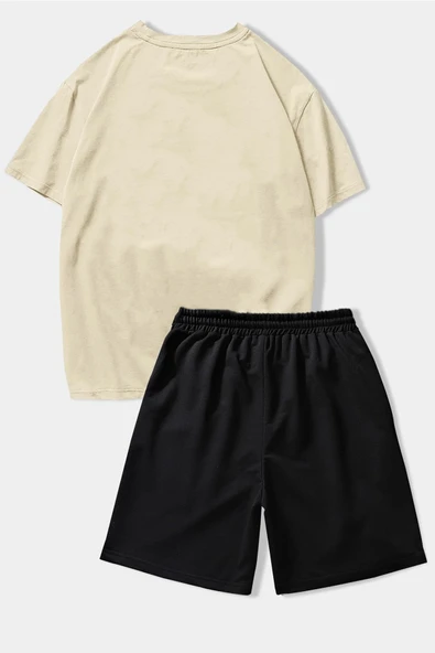 Unisex Be Happy Baskılı Şort Takım - Resim 4