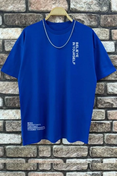 Erkek Belive in Yourself Baskılı Oversize Tshirt - Resim 10