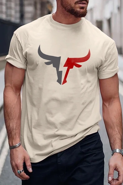 Erkek Boğa Silüet Baskılı Oversize Tshirt - 10