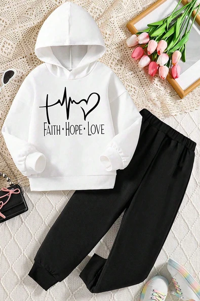 Nabız Kalp Baskılı Erkek - Kız Rahat Eşofman Takımı - Resim 5