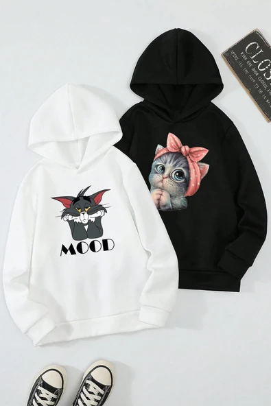 2'li Paket Baskılı Erkek - Kız Çocuk Rahat Kalıp Sweatshirt