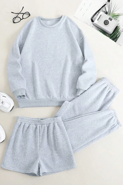 Unisex 3'lu Sweat Short Eşofman Altı Takım - 3